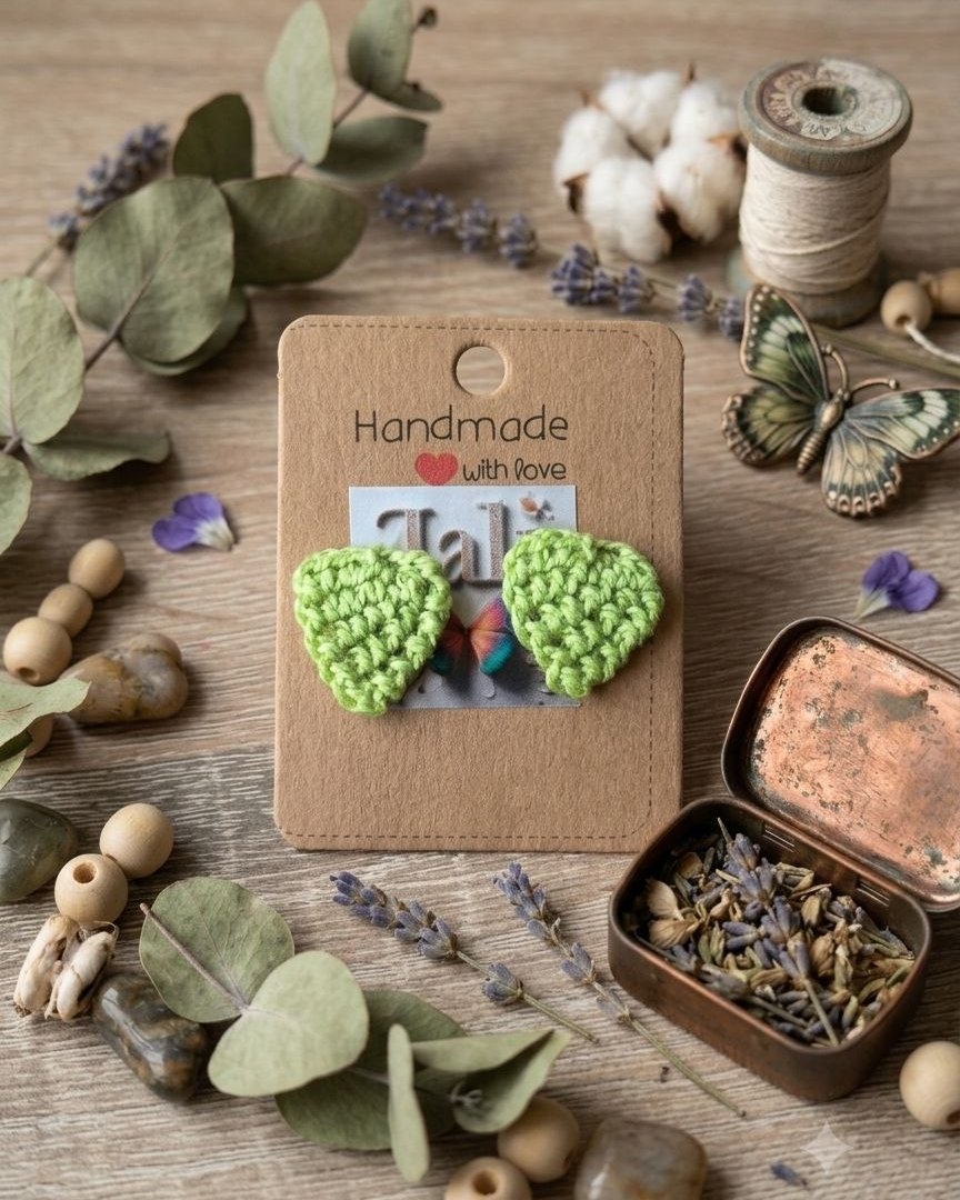 Hoja lima — Pendientes de crochet tejido a mano
