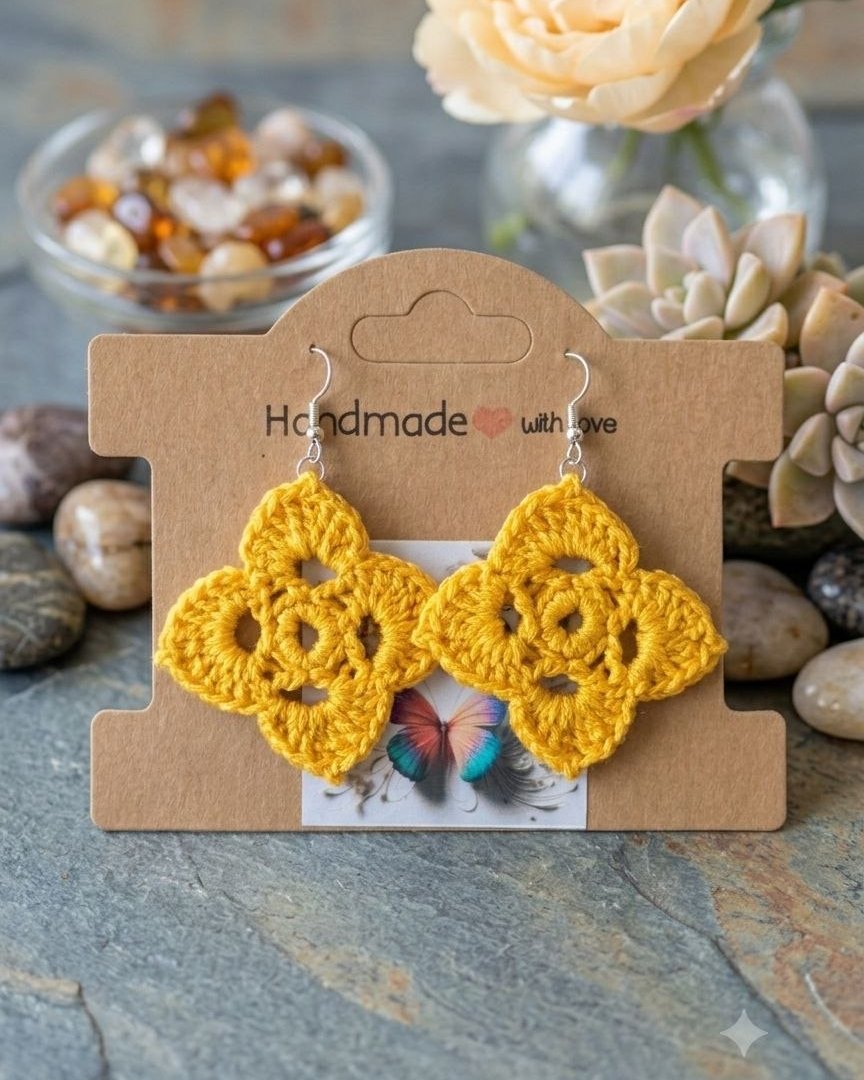 Rombo mostaza — Pendientes de crochet tejido a mano