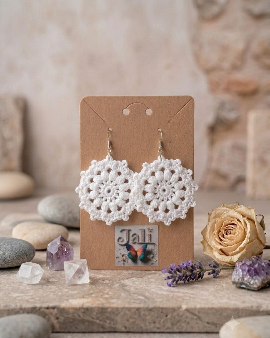 Encaje crudo — Pendientes de crochet tejido a mano