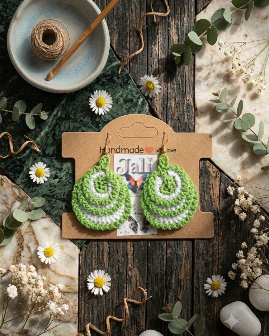 Espiral lima — Pendientes de crochet tejido a mano