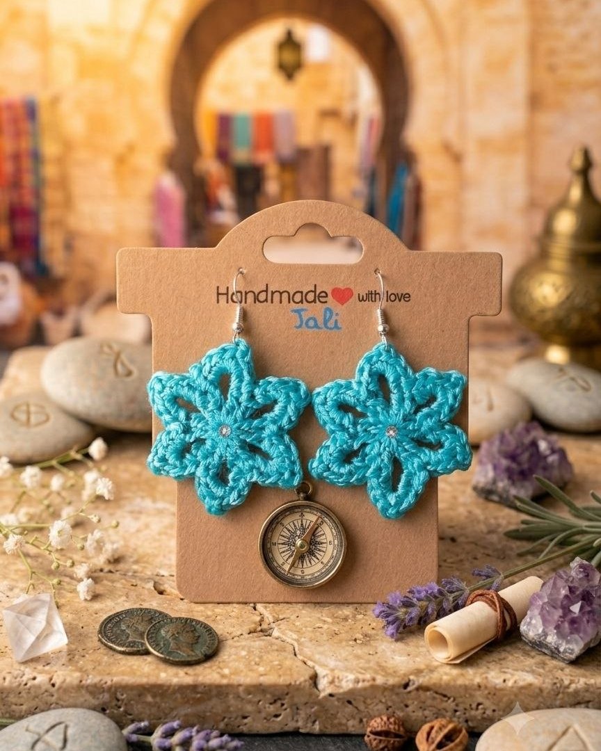 Estrella turquesa — Pendientes de crochet tejido a mano