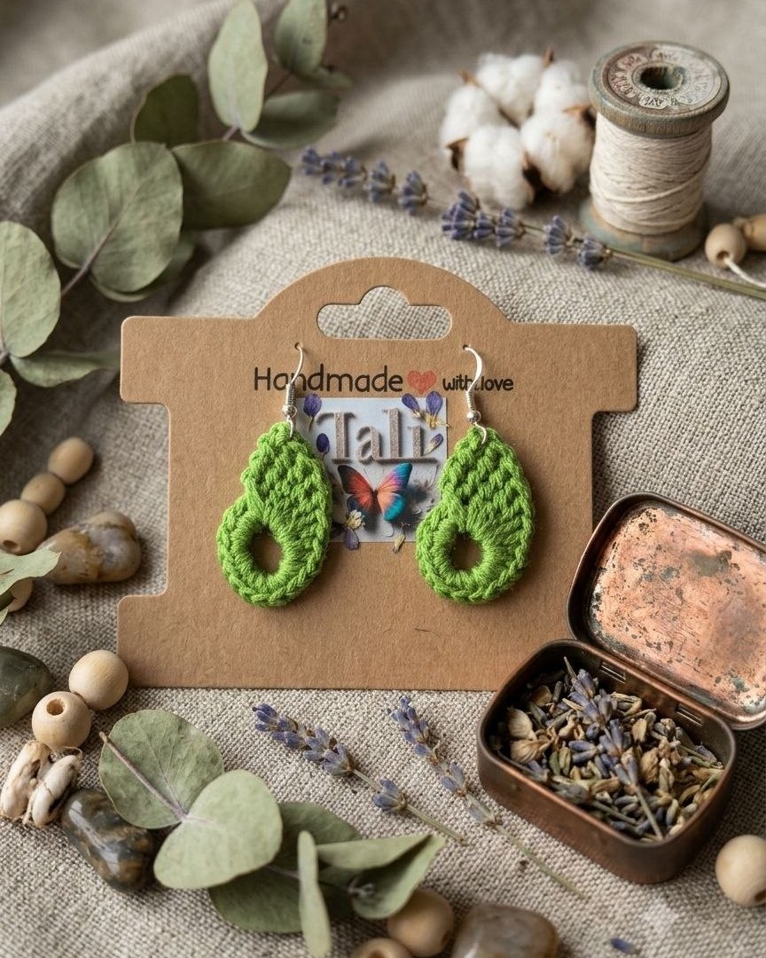 Gota lima — Pendientes de crochet tejido a mano