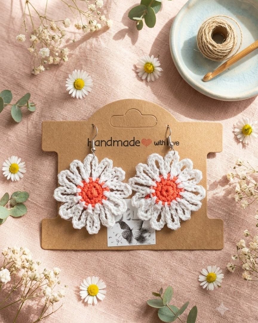 Margarita — Pendientes de crochet tejido a mano